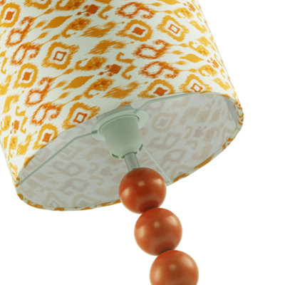 Chic Orange Table Lamp with Aztec Style Yellow and Orange Fabric Shade