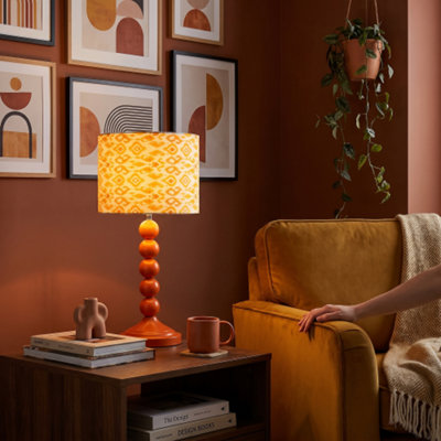 Chic Orange Table Lamp with Aztec Style Yellow and Orange Fabric Shade