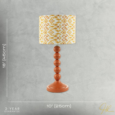 Chic Orange Table Lamp with Aztec Style Yellow and Orange Fabric Shade