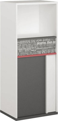 Chic Philosophy Sideboard Cabinet in Grey & White (H)1300mm (W)550mm (D)400mm - With Inspirational Inscriptions