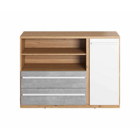 Chic Philosophy Sideboard Cabinet in Grey, White & Oak (H)910mm (W)1250mm (D)410mm - Elegant Multi-Storage Unit