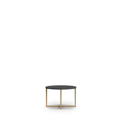 Chic Pula Coffee Table 60cm - Modern Black Portland Ash with Gold Accents - W600mm x H390mm x D600mm