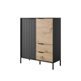 Chic Rave Highboard Cabinet in Oak Artisan and Black - Spacious & Stylish Storage (H)1240mm (W)1030mm (D)400mm