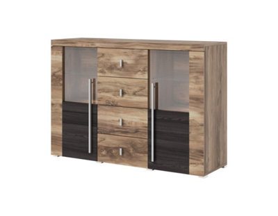 Chic Roger 26 Display Sideboard Cabinet 1320mm in Oak Satin & Touchwood - Modern Elegance H920mm D390mm