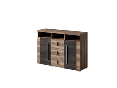 Chic Roger 43 Sideboard Cabinet 1320mm in Oak Satin & Touchwood - Modern Elegance H920mm D390mm