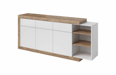 Chic Sintra 25 Sideboard Cabinet 200cm - White Gloss & Oak Sandal: Stylish Storage Solution for Modern Living Spaces