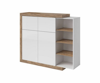 Chic Sintra 45 Sideboard Cabinet 150cm - White Gloss & Oak Sandal: Versatile Storage Solution for Modern Living Spaces