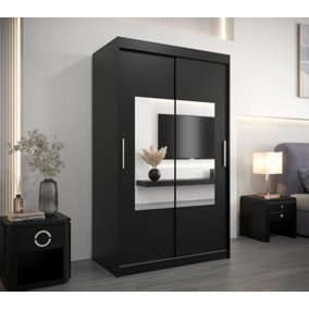 Chic Torino Mirrored Sliding Door Wardrobe (H)2000mm  (W)1200mm (D)620mm - Stylish Storage in Black Matt