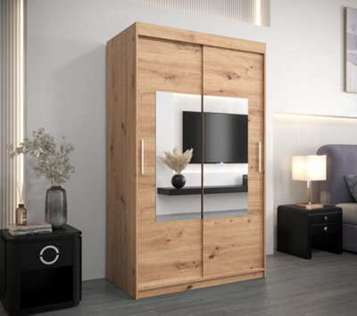 Chic Torino Mirrored Sliding Door Wardrobe (H)2000mm  (W)1200mm (D)620mm - Stylish Storage in Oak Artisan