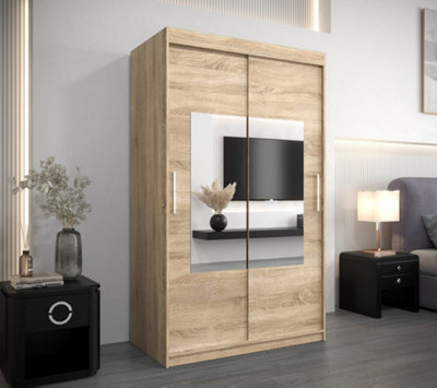 Chic Torino Mirrored Sliding Door Wardrobe (H)2000mm  (W)1200mm (D)620mm - Stylish Storage in Oak Sonoma