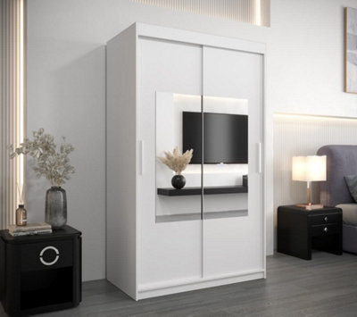 Chic Torino Mirrored Sliding Door Wardrobe (H)2000mm  (W)1200mm (D)620mm- Stylish Storage in White Matt