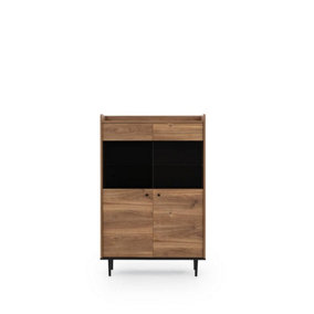 Chic Vasina 10 Display Cabinet - Oak Castello & Black Matt with Modern Metal Legs - W900mm x H1400mm x D400mm