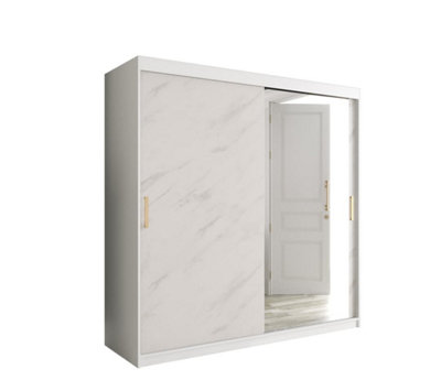 Chic White Geneva T2 Sliding Door Wardrobe W2000mm H2000mm D620mm - Modern Design, Mirrored Door, Gold Handles