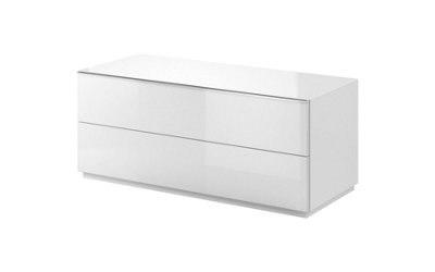 Chic White Helio 41 TV Cabinet, Stylish Storage with Pull-Down Door, Ideal for Bedrooms & Offices, H500mm W1200mm D480mm