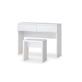 Chic White High Gloss Dressing Table (2 Drawers) with Dressing Stool