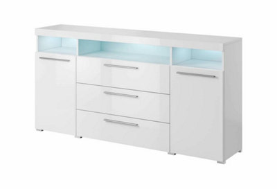 Chic White India 25 Sideboard Cabinet, 2 Doors, 3 Drawers, Open Shelves, Optional LED, H920mm W1820mm D390mm