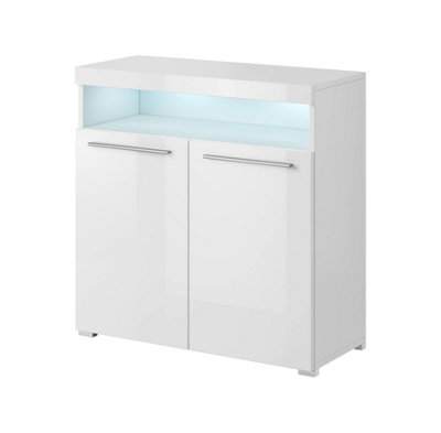 Chic White India 45 Highboard Cabinet, 2 Doors, 1 Open Shelf, Optional LED, H920mm W910mm D390mm