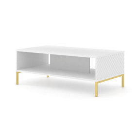 Chic White Matt SURF Coffee Table with Gold Frame - (H)430mm (W)900mm (D)600mm