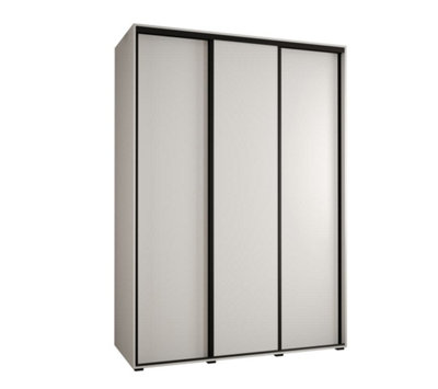 Chic White Sliding Wardrobe H2050mm W1700mm D600mm with Customisable Black Steel Handles