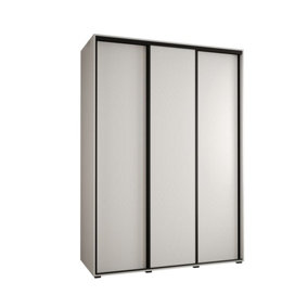 Chic White Sliding Wardrobe H2050mm W1700mm D600mm with Customisable Black Steel Handles