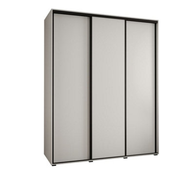 Chic White Sliding Wardrobe H2050mm W1900mm D600mm with Customisable Black Steel Handles