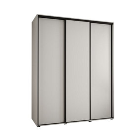 Chic White Sliding Wardrobe H2050mm W1900mm D600mm with Customisable Black Steel Handles
