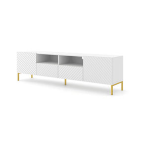 Chic White Surf TV Cabinet with Gold Legs (W)200cm (H)56cm (D)42cm - Elegant & Functional