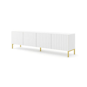 Chic White Wave TV Cabinet with Gold Legs (W)200cm (H)56cm (D)42cm - Sleek & Handle-Free