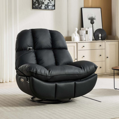 Chicago Faux Leather Swivel & Rocker Electric Recliner Chair Black