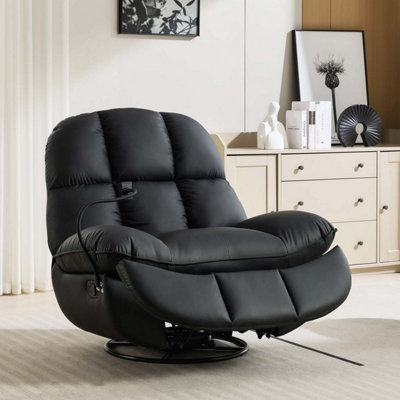 Chicago Faux Leather Swivel Rocker Manual Recliner Chair Black