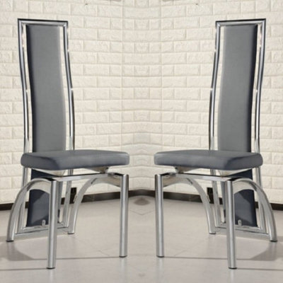 Chicago Grey Faux Leather Dining Chairs In Pair