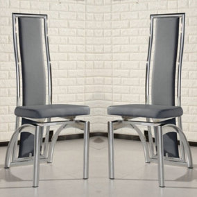 Chicago Grey Faux Leather Dining Chairs In Pair