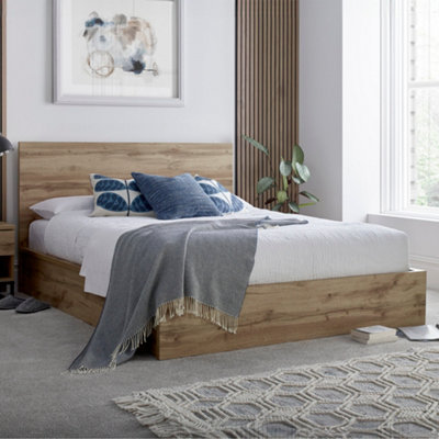 Chicago Industrial Oak Finish Ottoman Storage Bed - King Size Bed Frame