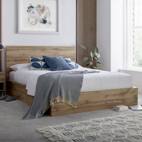 Chicago Industrial Oak Ottoman Storage Bed - Double Bed Frame