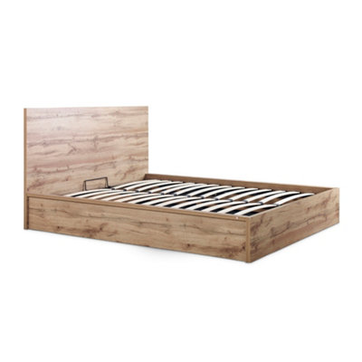 Chicago Industrial Oak Ottoman Storage Bed - Double Bed Frame