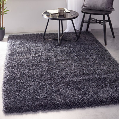 Chicago Iron Shaggy Polyester Rug by Origins-110cm X 160cm