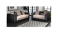 Chicago Jumbo Cord 3&2 Seater Sofa Set Black-Grey