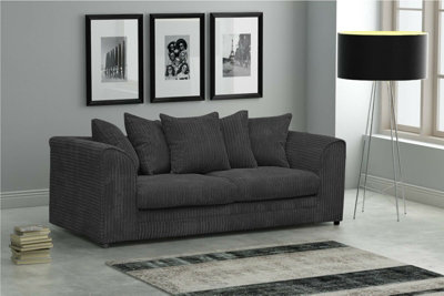 Chicago Jumbo Cord 3 Seater Sofa Black