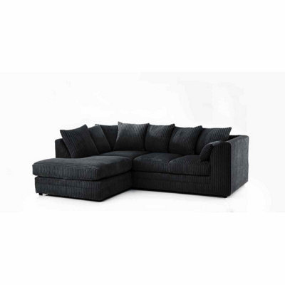 Chicago Jumbo Cord Left Hand Facing Corner Sofa Black DIY at B&Q