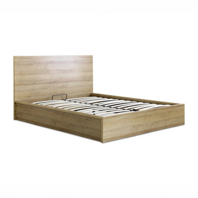 Chicago Riviera Oak Finish Ottoman Storage Bed - Double Bed Frame