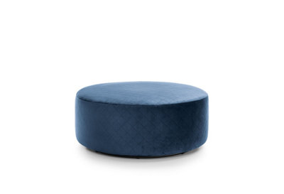 Chicago Velvet Large Quilted Swivel Footstool in Dark Blue