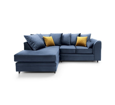 Chicago Velvet Left Facing Corner Sofa in Dark Blue DIY at B&Q