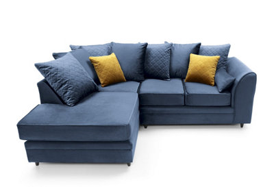 Chicago Velvet Left Facing Corner Sofa in Dark Blue
