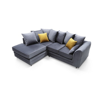 Chicago Velvet Left Facing Corner Sofa in Dark Grey DIY at B&Q