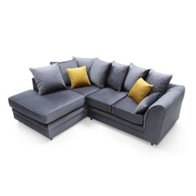 Chicago Velvet Left Facing Corner Sofa in Dark Grey