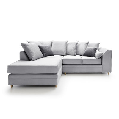 Chicago Velvet Left Facing Corner Sofa in Light Grey DIY at B&Q