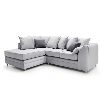 Chicago Velvet Left Facing Corner Sofa in Light Grey