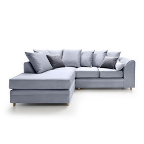 Chicago Velvet Left Facing Corner Sofa in Silver Blue