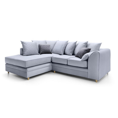 Chicago Velvet Left Facing Corner Sofa in Silver Blue