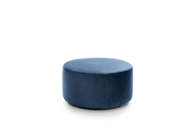 Chicago Velvet Quilted Swivel Footstool in Dark Blue